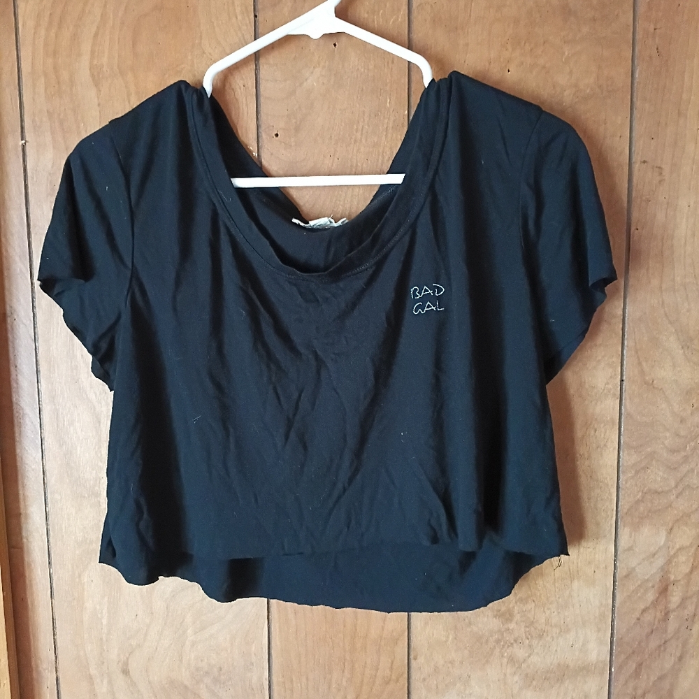 L.A. Hearts Bad Gal Black Cropped Tee Short Sleeve Graphic Top Size M